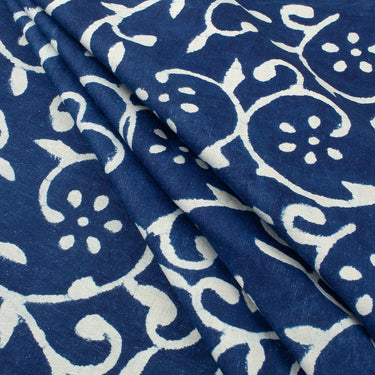 Leaf Indigo Blue Hand Block Print Fabric