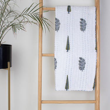 Leaf Print Reversible Kantha Pure Cotton Baby Quilt