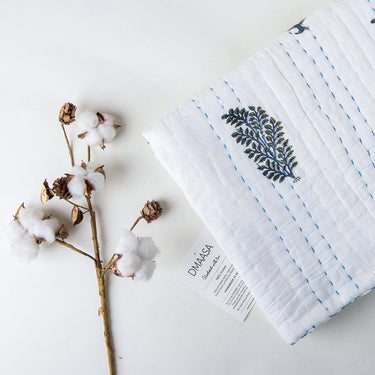 Leaf Print Reversible Kantha Pure Cotton Baby Quilt
