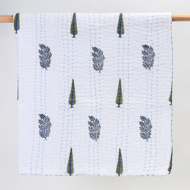 Leaf Print Reversible Kantha Pure Cotton Baby Quilt