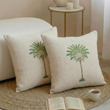 Light Green Palm Printed Cushion Cover Set