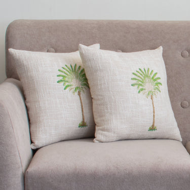 Light Green Palm Printed Cushion Cover Set