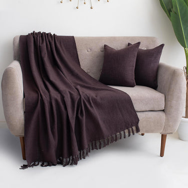 Luxury Brown Plain Sofa Throw with Two Cushion Covers - Gift Items for Home Use