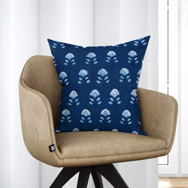 Luxury Cushion Covers Hand Block Indigo Floral Printed Pure Cotton