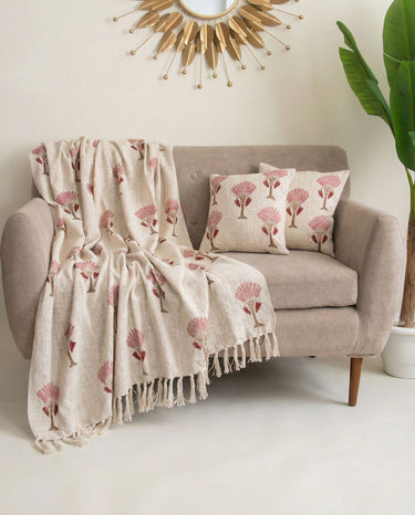 Luxury Gifts for Her Block Floral Printed Sofa Throw Blanket & Cushion Cover