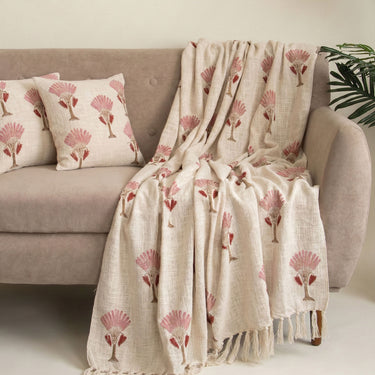 Luxury Gifts for Her Block Floral Printed Sofa Throw Blanket & Cushion Cover