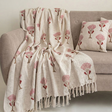 Luxury Gifts for Her Block Floral Printed Sofa Throw Blanket & Cushion Cover