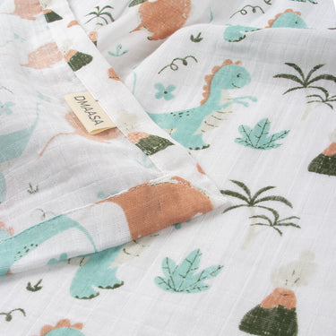 Dino Dreams Organic Cotton Muslin Swaddle Wrapper For New Born