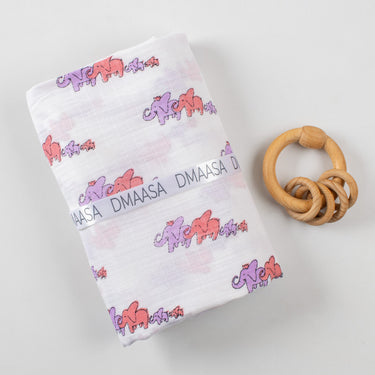 Little Elephants Muslin Swaddle Blanket in Organic Cotton