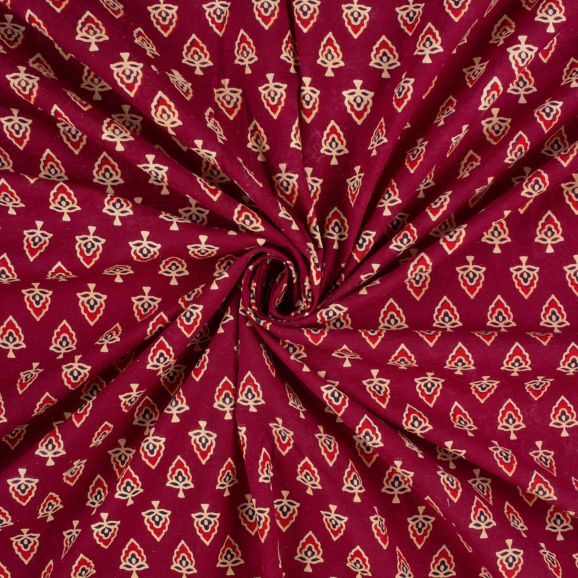 Maroon Block R Maroon Azrakh Print Hand Block Floral Soft Cotton Fabric Online – Dmaasa