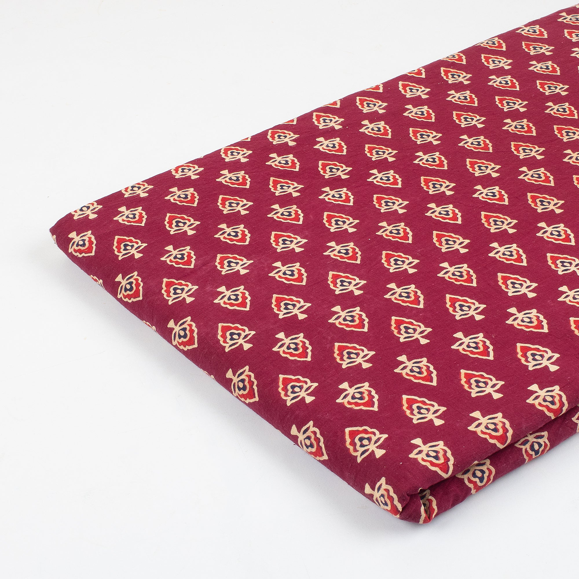 Maroon Block R Maroon Azrakh Print Hand Block Floral Soft Cotton Fabric Online – Dmaasa