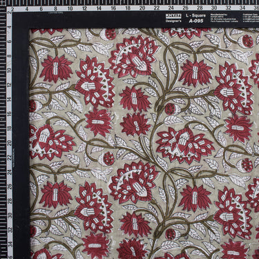 Maroon Color Floral Hand Block Printed Cotton Fabric
