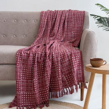 Maroon Soft Cotton Block Print Throw Blanket 