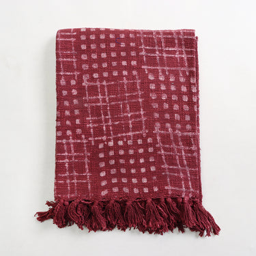Maroon Soft Cotton Block Print Throw Blanket
