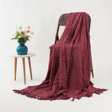 Maroon Soft Cotton Block Print Throw Blanket