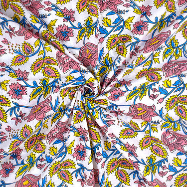 Multi Color Hand Block Floral Print Fabric