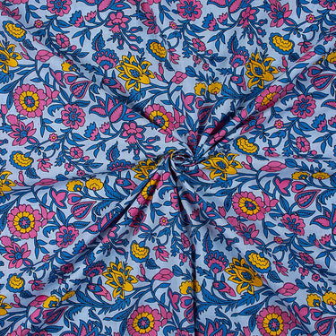 Multi Floral Hand Block Printed Cotton Running Fabric