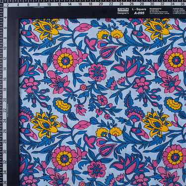 Multi Floral Hand Block Printed Cotton Running Fabric
