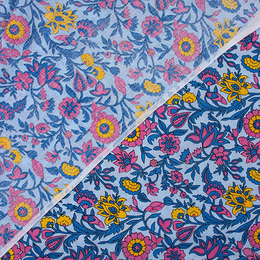 Multi Floral Hand Block Printed Cotton Running Fabric