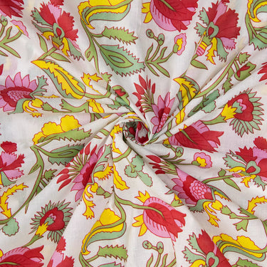 Multi Floral Hand Block Printed Cotton Summer Dress Fabric