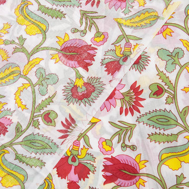 Multi Floral Hand Block Printed Cotton Summer Dress Fabric