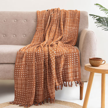 Mustard Yellow Block Print Sofa Throw Blanket Online