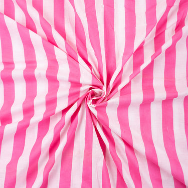 Natural Dye Pink Striped Printed Cotton Fabric