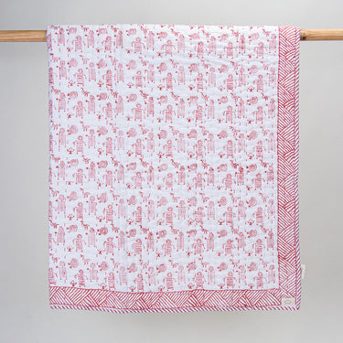 Natural Dyed Pink Print Cotton Warm Baby Blanket