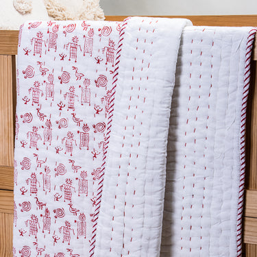 Natural Dyed Pink Print Cotton Warm Baby Blanket