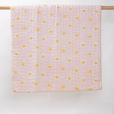 Natural Floral Cotton Hand Block Print Kantha Baby Quilt