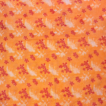 Orange Floral Cotton Hand Block Printed Dabu Fabric