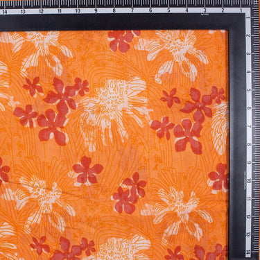 Orange Floral Cotton Hand Block Printed Dabu Fabric