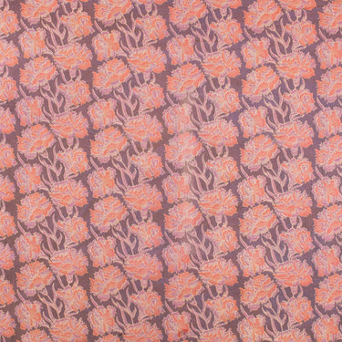 Orange Floral Hand Block Printed Cotton Dabu Fabric