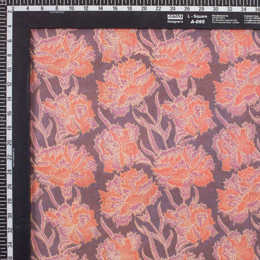 Orange Floral Hand Block Printed Cotton Dabu Fabric