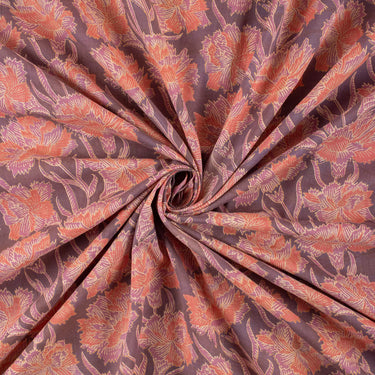 Orange Floral Hand Block Printed Cotton Dabu Fabric