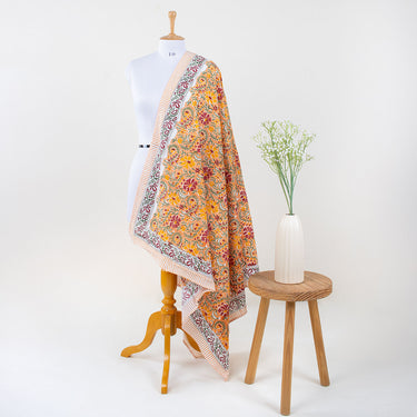 Orange Floral Hand Block Printed Cotton Womens Sarong