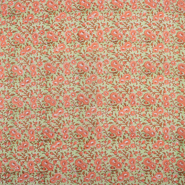 Orange Floral Organic Cotton Hand Block Print Fabric