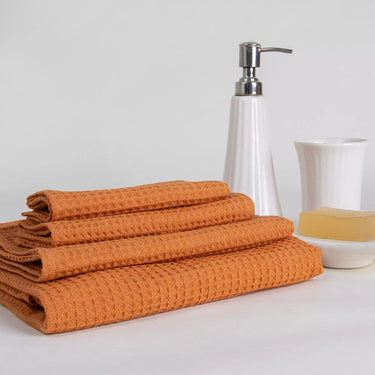 Orange Organic Cotton Waffle Bath Towel For Womens, Men