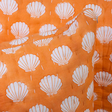 Orange Pure Cotton Kantha Quilted Pillow Cover