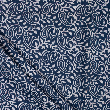 Organic Cotton Indigo Floral Hand Block Print Fabric