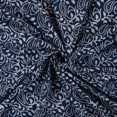 Organic Cotton Indigo Floral Hand Block Print Fabric