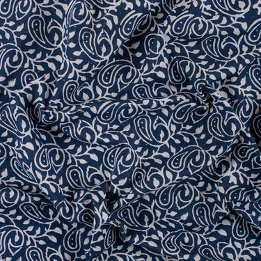 Organic Cotton Indigo Floral Hand Block Print Fabric