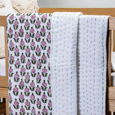 Organic Cotton Kantha Handmade Baby Quilts Floral Printed