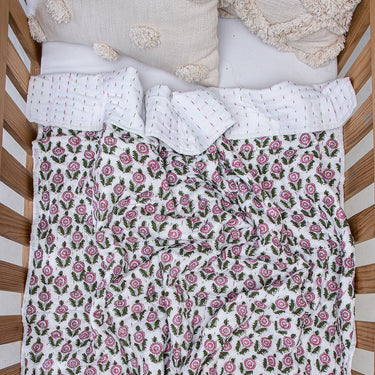 Organic Cotton Kantha Handmade Baby Quilts Floral Printed