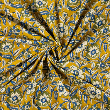 Organic Cotton Leaf Bagru Hand Printed Fabric