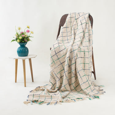 Organic Cotton Off White Woven Sofa Throw Blanket