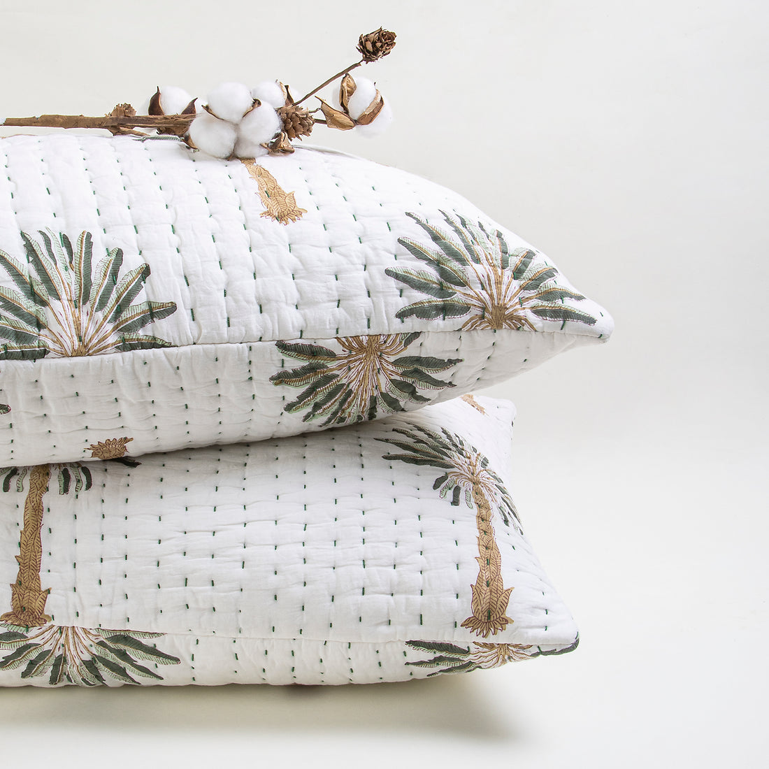 Kantha Cotton Handmade Pam Print Quilted Pillow Covers
