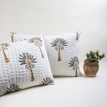 Kantha Cotton Handmade Palm Print Quilted Pillow Covers