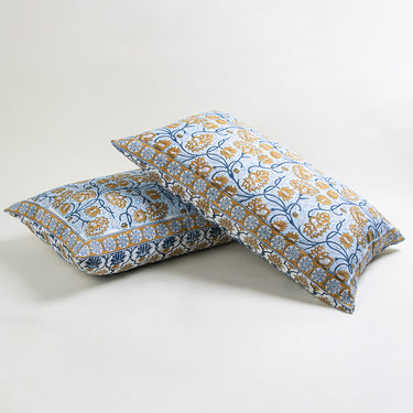 Cotton Floral Block Print Pillow Case Reversible