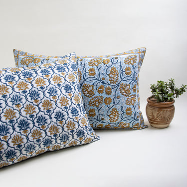 Cotton Floral Block Print Pillow Case Reversible